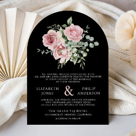 Convites Blush Pink Floral Eucalyptus Black QR Code Wedding
