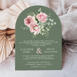 Convites Blush Pink Floral Eucalyptus Sage Green Wedding