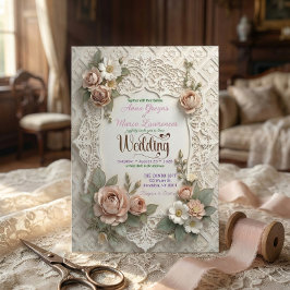 Convites Blush Pink Floral Faux Laser Cut Lace Wedding 