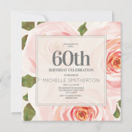 Convites Blush Pink Floral Folha 60º Aniversário Mulheres