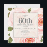 Convites Blush Pink Floral Folha 60º Aniversário Mulheres<br><div class="desc">60º convite de aniversário para mulheres com um belo design de cor-de-água rosa-esbranquiçado floral e folha verde. Estes convites são exatamente o que você precisa para a primavera ou a festa de aniversário de verão. Use-os para uma festa de chá ou jardim. Personalize seu convite alterando as fontes e o...</div>