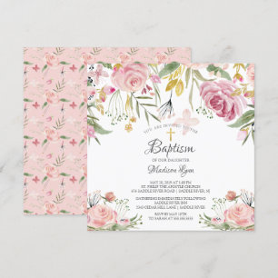 Convites Blush Pink Floral Girl Baptism