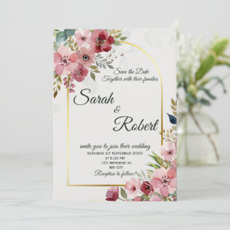 Convites Blush Pink Floral Gold Arch Wedding Invitation