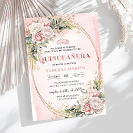 Convites Blush Pink Floral Greenery Quince Invitation