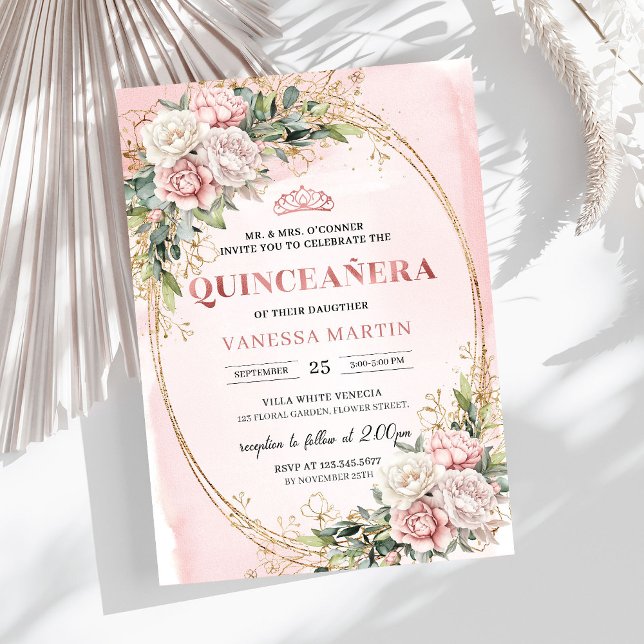 Convites Blush Pink Floral Greenery Quince Invitation (Blush Pink Floral Greenery Quince Invitation)