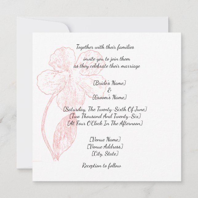 Convites Blush Pink Floral Line Art Wedding (Frente)