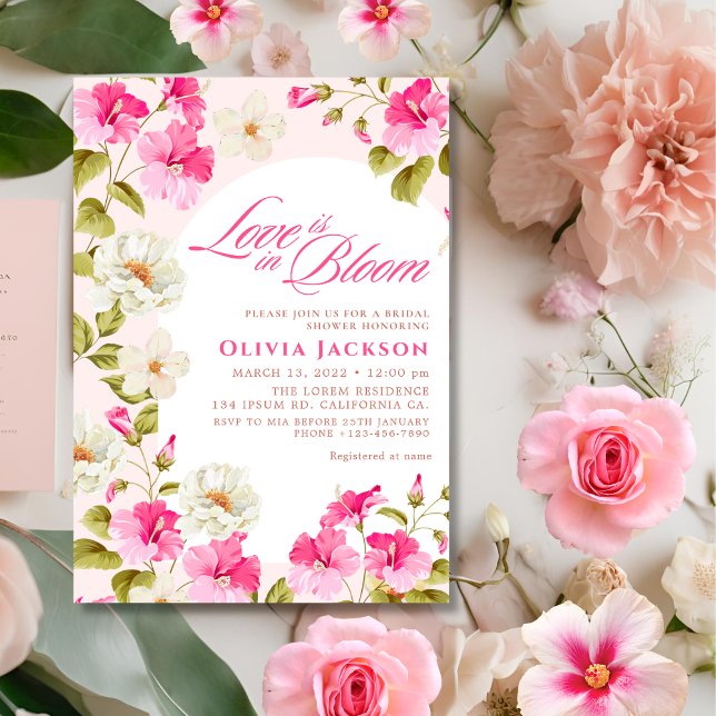 Convites Blush Pink Floral Love is in Bloom Bridal Shower (Criador carregado)