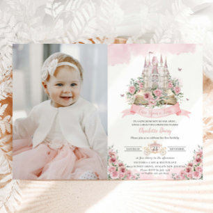 Convites Blush Pink Floral Princess Castle