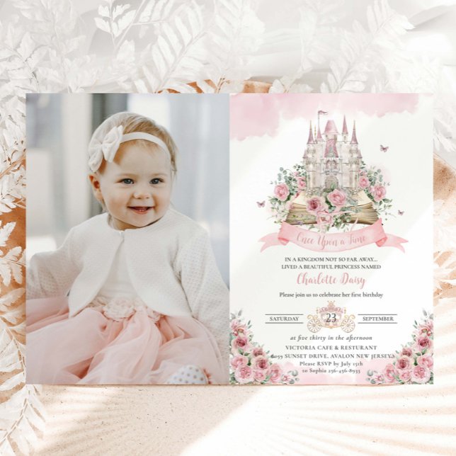 Convites Blush Pink Floral Princess Castle (Criador carregado)