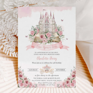 Convites Blush Pink Floral Princess Castle Storybook