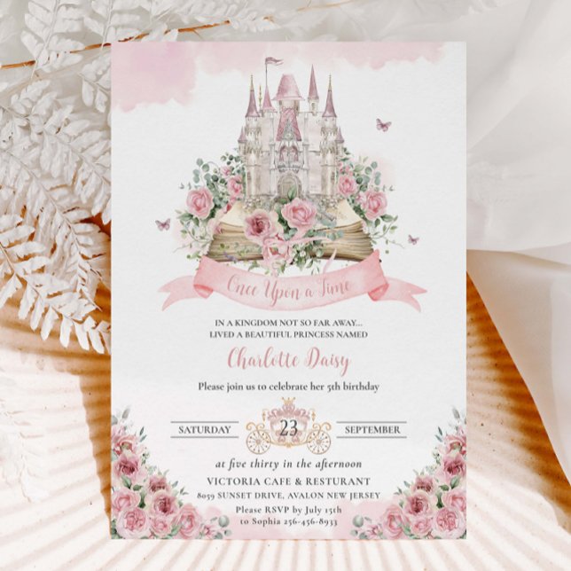 Convites Blush Pink Floral Princess Castle Storybook (Criador carregado)