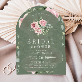 Convites Blush Pink Floral Sage Green Bridal Shower