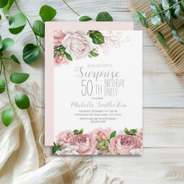 Convites Blush Pink Floral Surpresa 50º Aniversário