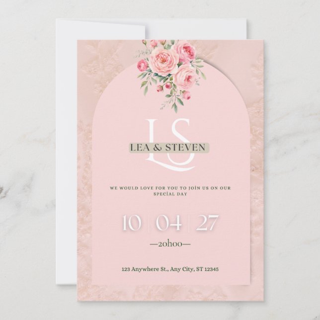 Convites Blush Pink Floral Wedding Invitation (Frente)