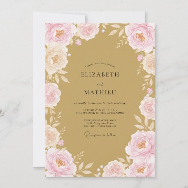 Convites Blush Pink Floral Whimsical Wedding (Frente)