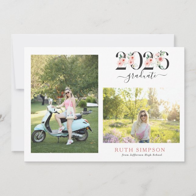 Convites Blush Pink Floral Year Graduation Announcement (Frente)