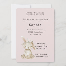 Convites Blush Pink Flowers Bunny Birthday