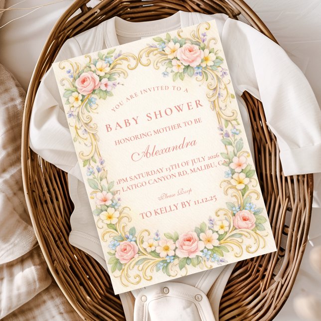 Convites Blush Pink Garden Baroque Baby Shower (Criador carregado)