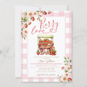 Convites Blush Pink Gingham Berry em chá de fraldas amoroso