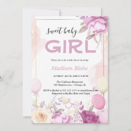 Convites Blush pink gold Floral Girl baby shower