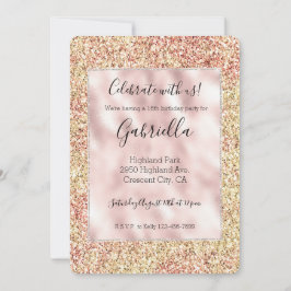 Convites Blush Pink Gold Glitter Ombre
