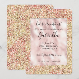 Convites Blush Pink Gold Glitter Ombre