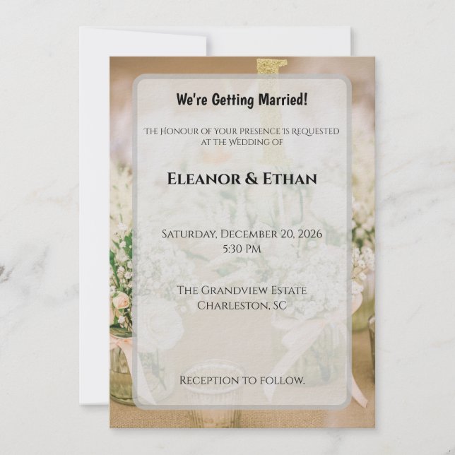 Convites Blush Pink & Gold Glitter Rustic Elegant Wedding I (Frente)