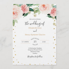 Convites Blush pink gold peony elegant floral wedding 