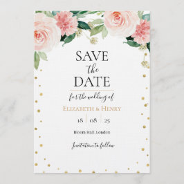 Convites Blush pink gold peony floral wedding save the date