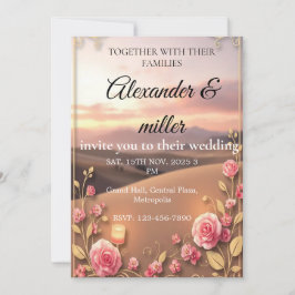 Convites Blush Pink & Gold Sunset Wedding InvitatInvitation