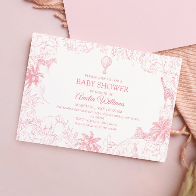 Convites Blush Pink Jungle Safari Animals Baby Shower (Criador carregado)