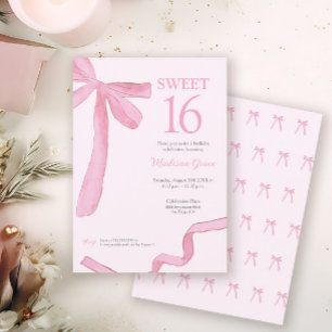 Convites Blush Pink laço trendy fita Coquette Sweet 16 