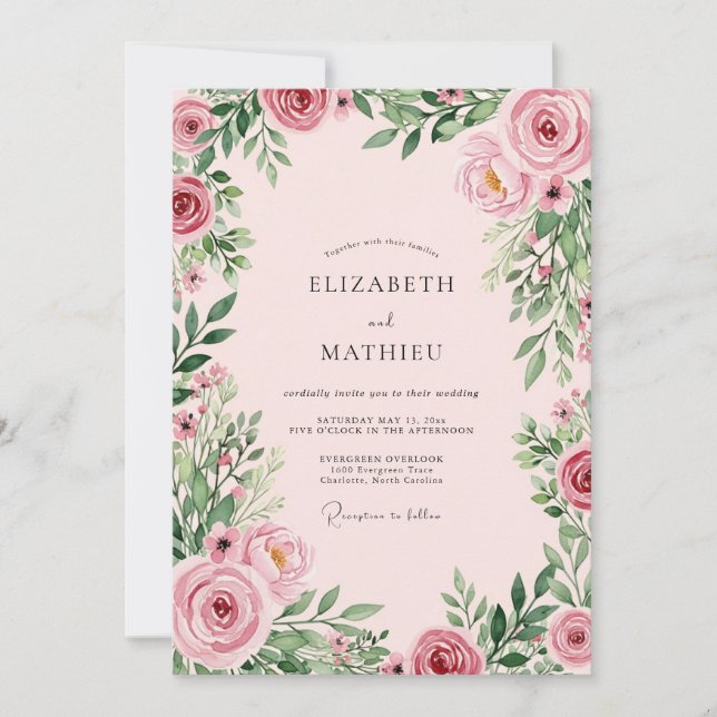 Convites Blush Pink Luminous Botanical Wedding (Frente)