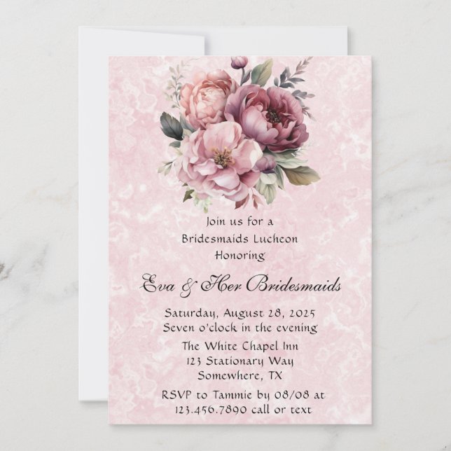 Convites Blush Pink Marble Bridesmaids Luncheids (Frente)