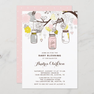 Convites Blush Pink Mason Jars Floral Bebê Bênção