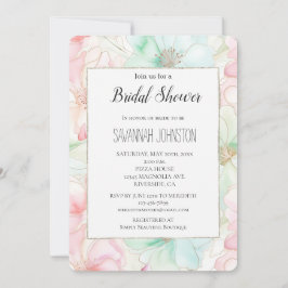 Convites Blush Pink Mint Flowers Bridal Shower