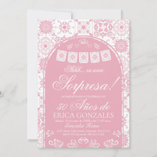 Convites Blush Pink Papel Picado Surprise 50th Birthday