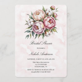 Convites Blush Pink Peony and Cotton Bridal Shower