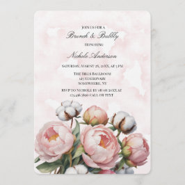 Convites Blush Pink Peony and Cotton Brunch & Bubbly