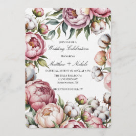 Convites Blush Pink Peony and Cotton Wedding Celebration