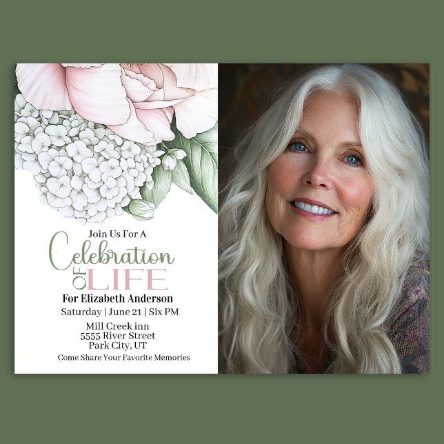 Convites Blush Pink Peony Celebration Of Life Invitation (Criador carregado)