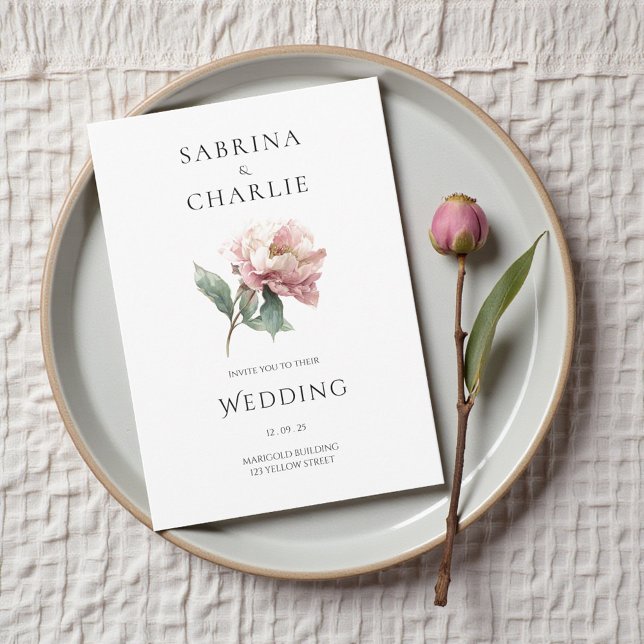 Convites Blush Pink Peony Flower Elegant Botanical Wedding (Blush Pink Peony Flower Elegant Botanical Wedding Invitation)
