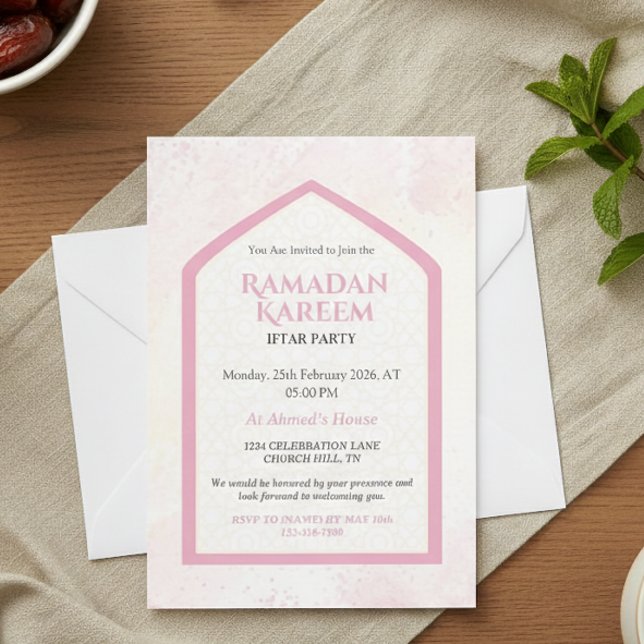 Convites Blush Pink Personalized Ramadan Kareem Iftar  (Criador carregado)
