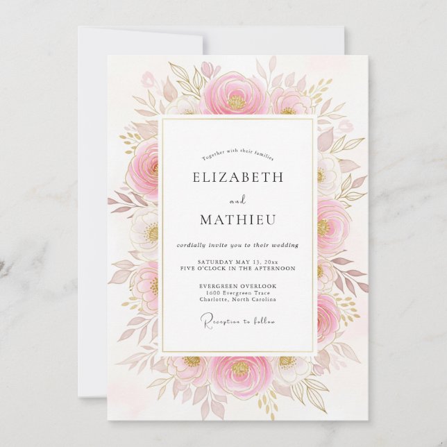 Convites Blush Pink Poetic Botanical Wedding (Frente)