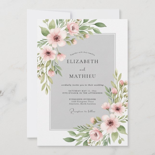Convites Blush Pink Polished Watercolor Wedding (Frente)