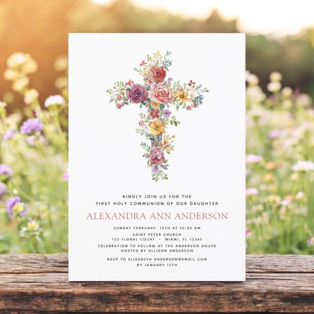 Convites Blush Pink Primeiro Rosa Greenerescente de Comunhã (Criador carregado)