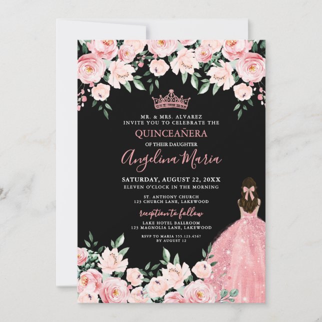 Convites Blush Pink Quinceanera Invitation (Frente)