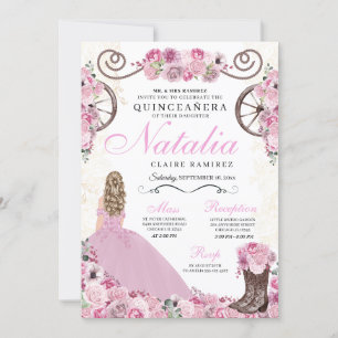 Convites Blush Pink Ranchero Princess Dress Quinceanera