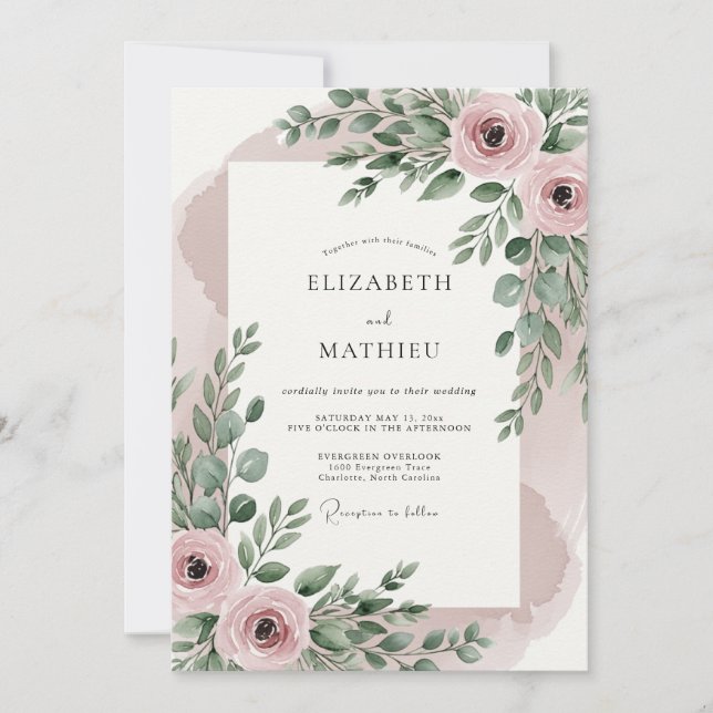 Convites Blush Pink Resplendent Botanical Wedding (Frente)