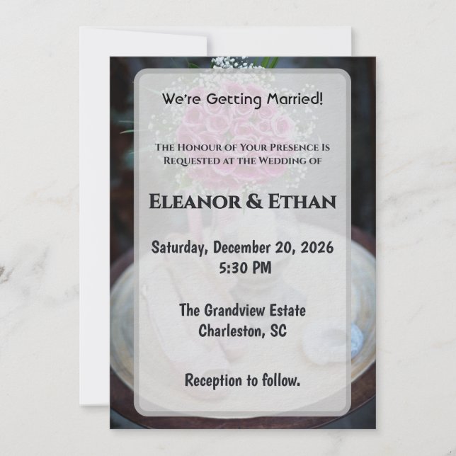 Convites Blush Pink Rose Bouquet Rustic Wedding Invite (Frente)